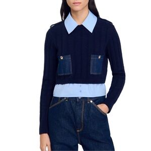 Sandro Navy Blue Sweater with Light Blue Accents
